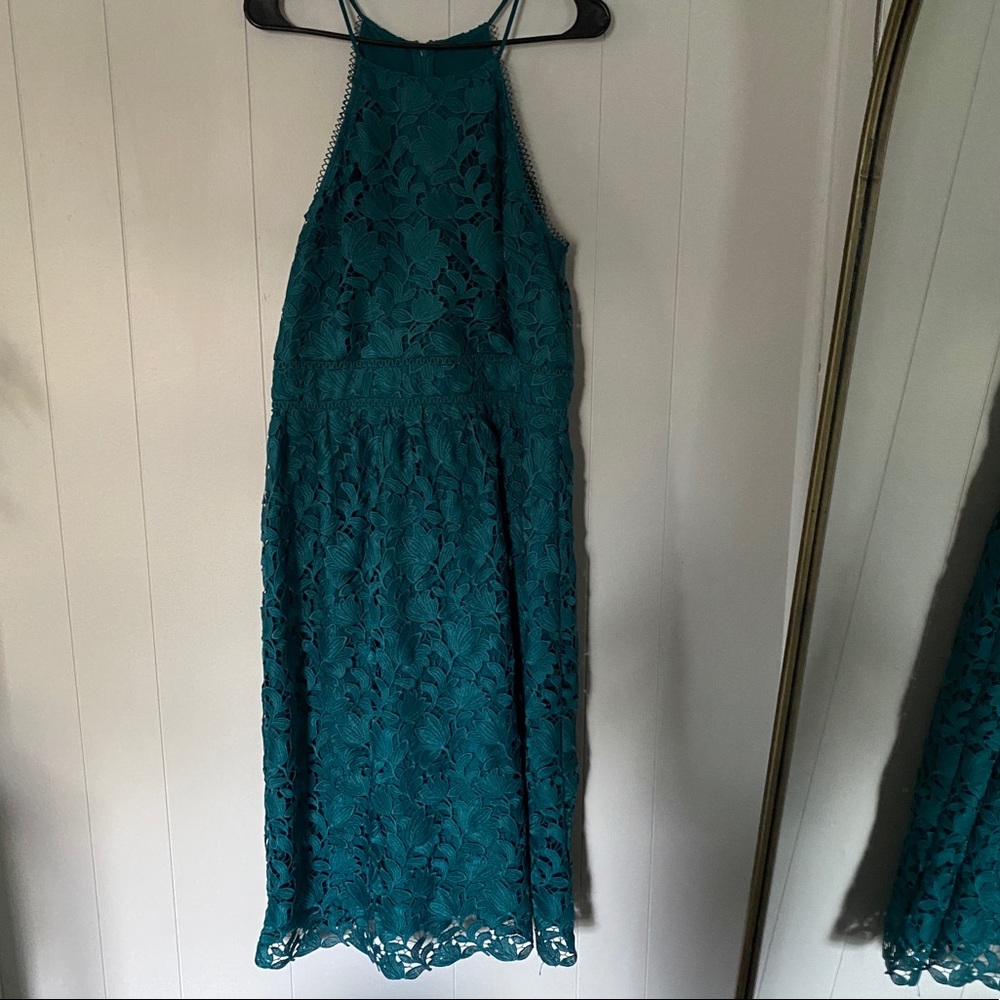 Teal Embroidered Floral Lace Dress